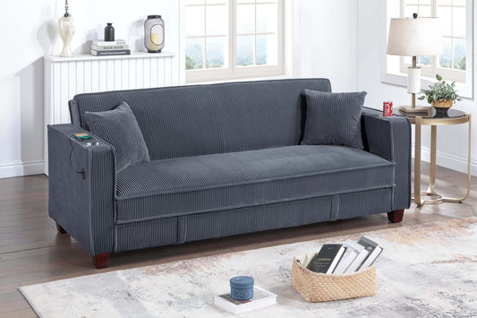 POUNDEX, GRAY CORDUROY CONVERTIBLE SOFA , F8571
