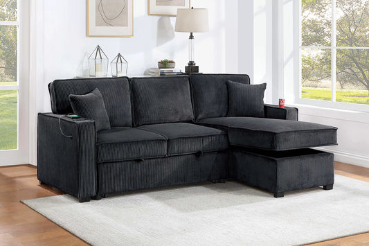 POUNDEX SLEEPER SECTIONAL CORDUROY BLACK, F8572