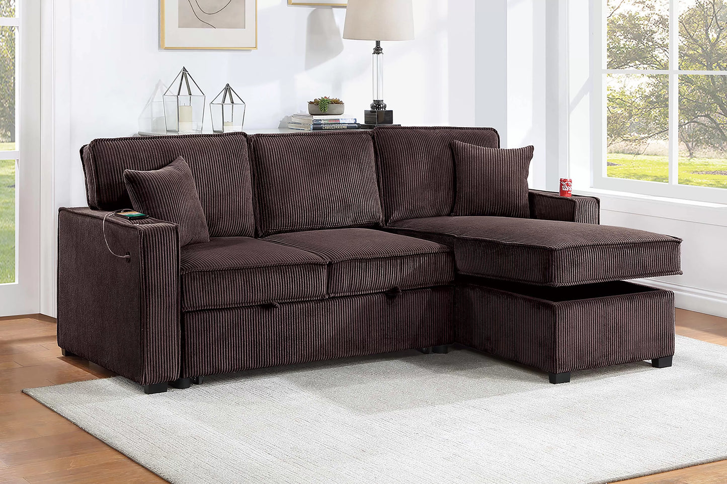 POUNDEX SLEEPER SECTIONAL CORDUROY GRAY, F8543