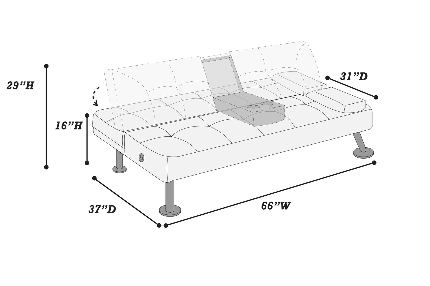 POUNDEX, BLACK ADJUSTABLE SOFA, F8595