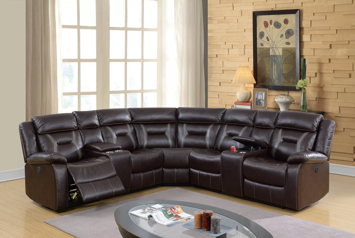 POUNDEX, POWER RECLINING SECTIONAL BROWN GEL LEATHERETTE, F86610