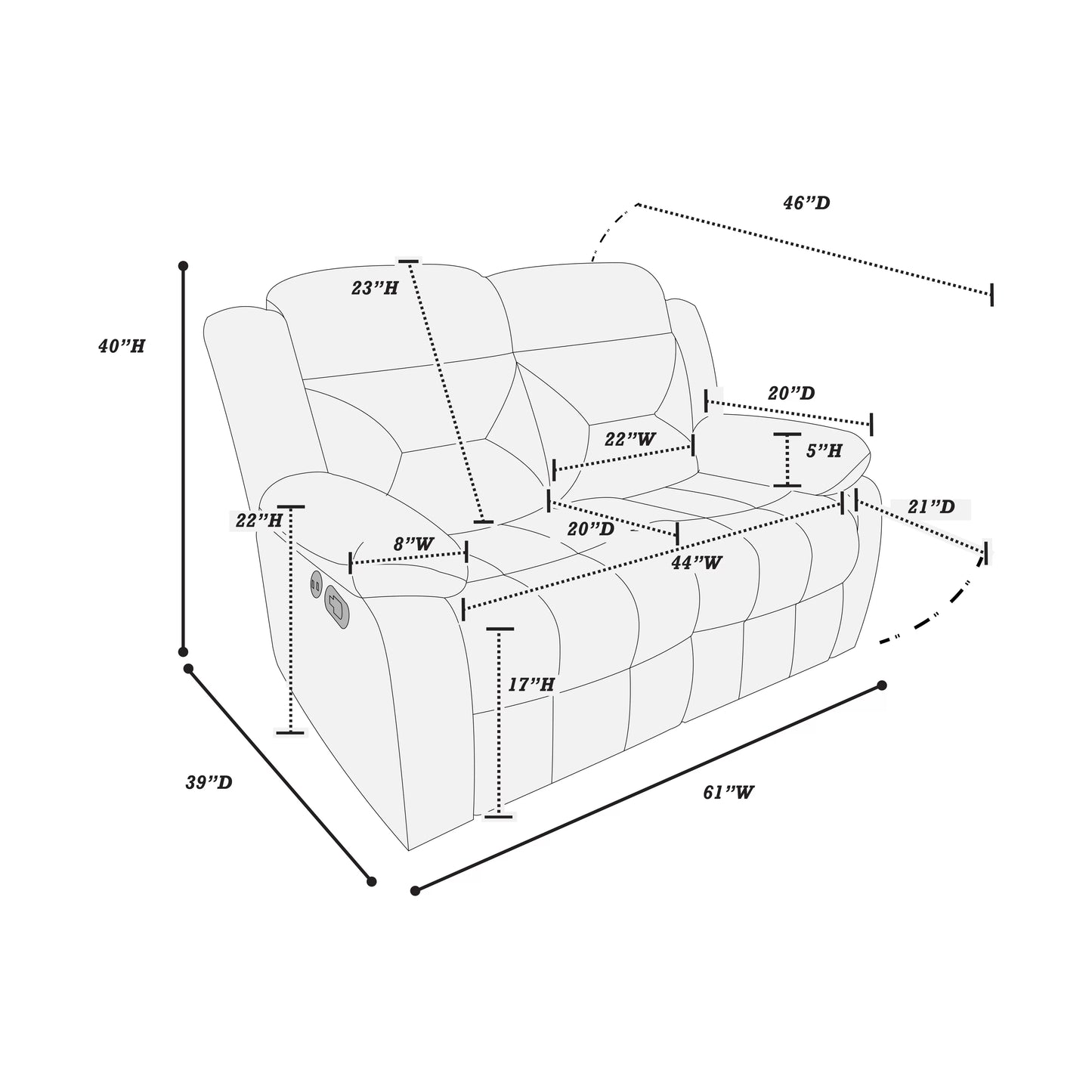 MANUAL RECLINING SOFA SET GRAY