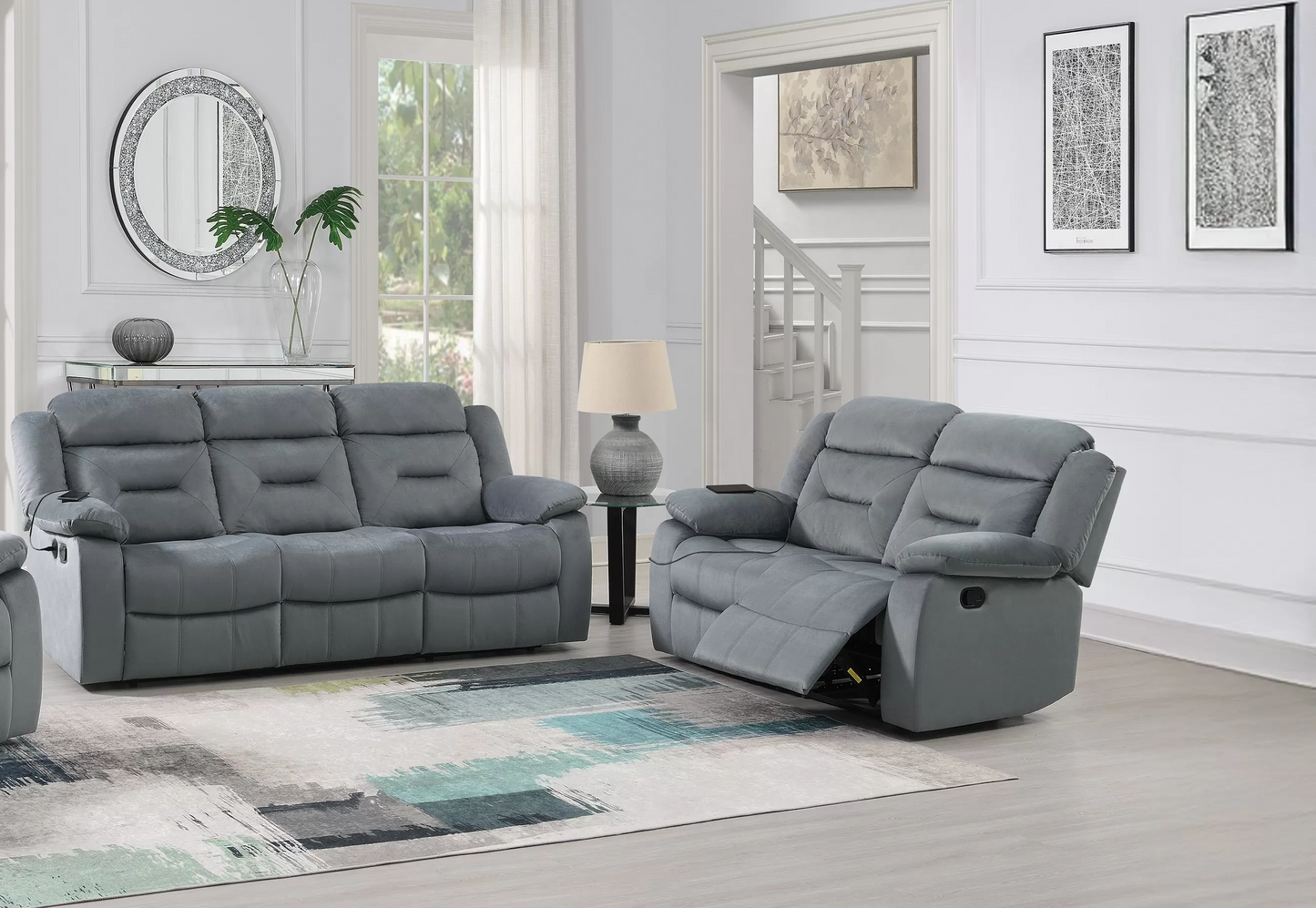 MANUAL RECLINING SOFA SET GRAY