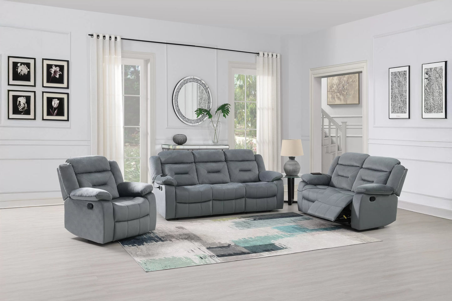 MANUAL RECLINING SOFA SET GRAY