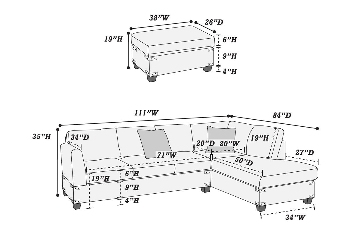 REVERSIBLE SECTIONAL WITH OTTOMAN MUSHROOM, F8805