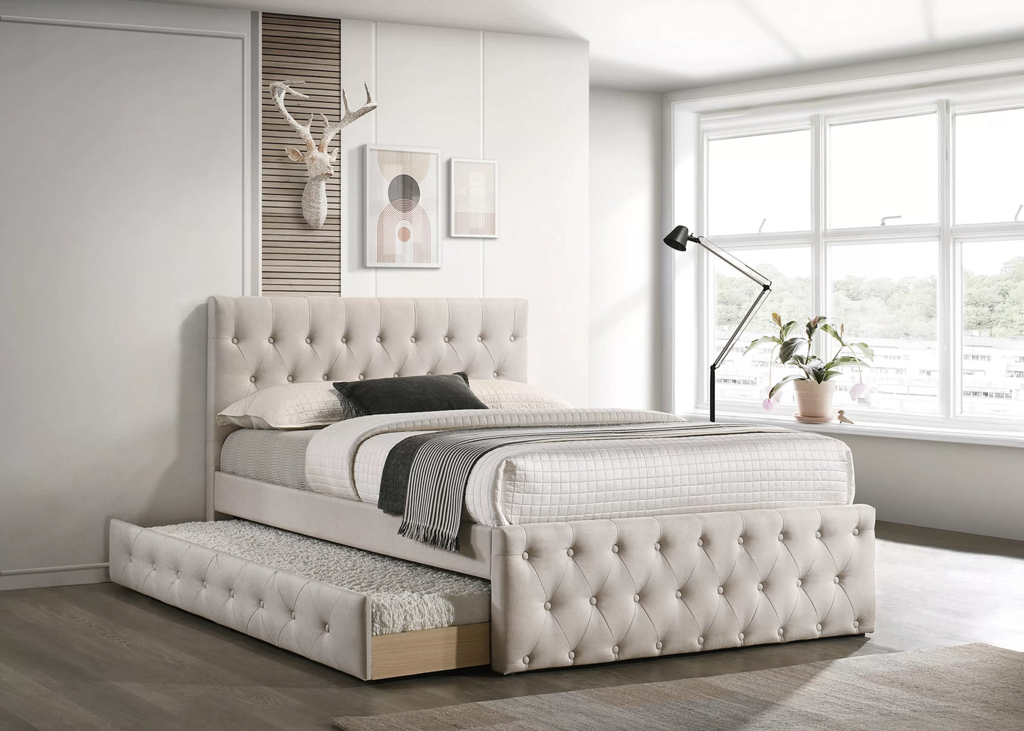 POUNDEX, FULL SIZE BED WITH TWIN TRUNDLE, F9519F