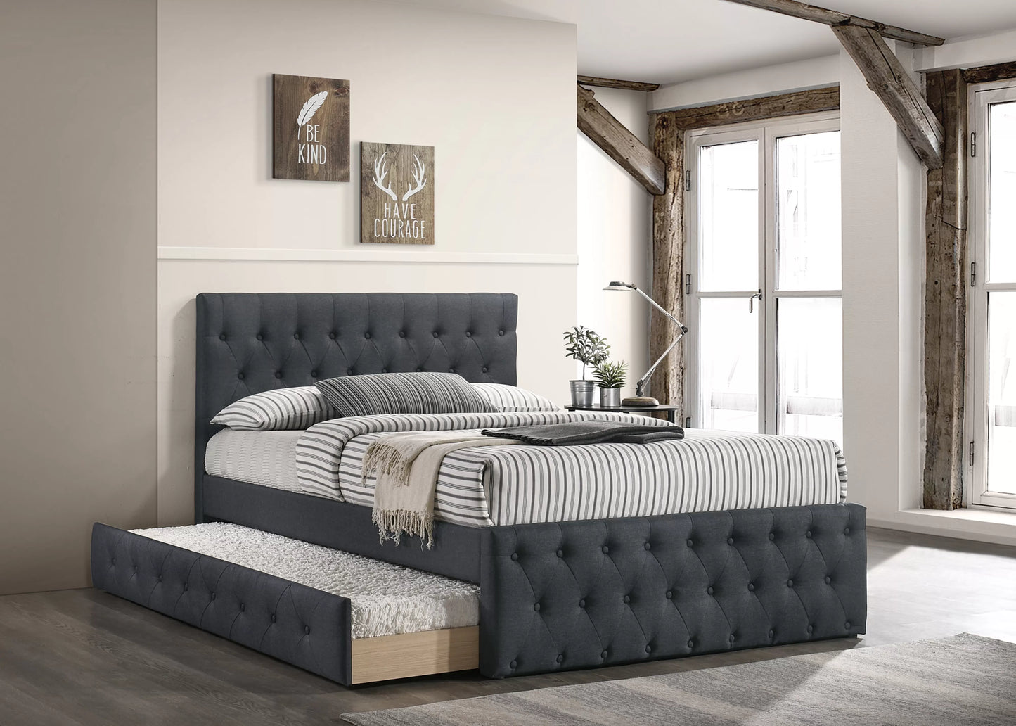 POUNDEX, FULL SIZE BED WITH TWIN TRUNDLE, F9519F