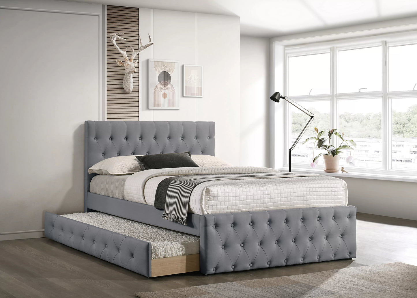 POUNDEX, FULL SIZE BED WITH TWIN TRUNDLE, F9519F