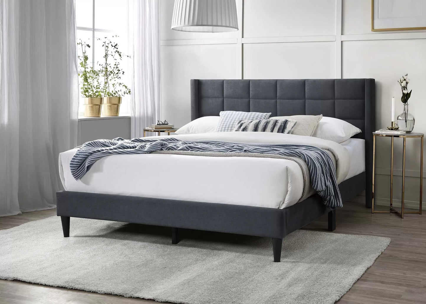POUNDEX, GRAY FULL SIZE BED FRAME, F9651F