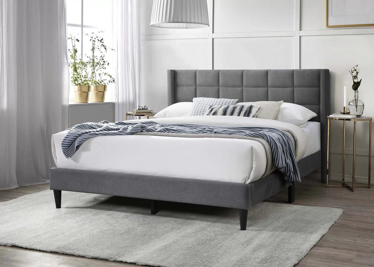 POUNDEX, GRAY FULL SIZE BED FRAME, F9651F