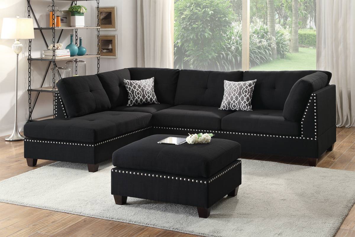 REVERSIBLE SECTIONAL BLACK WITH OTTOMAN, F6974