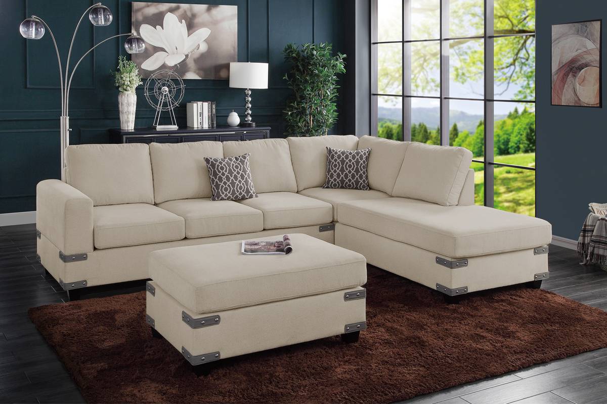 REVERSIBLE SECTIONAL WITH OTTOMAN MUSHROOM, F8805