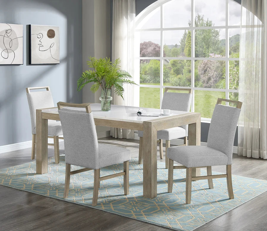 CROWN MARCK,  HAZEL MARBLE TOP DINING SET, 1321-6P-SB