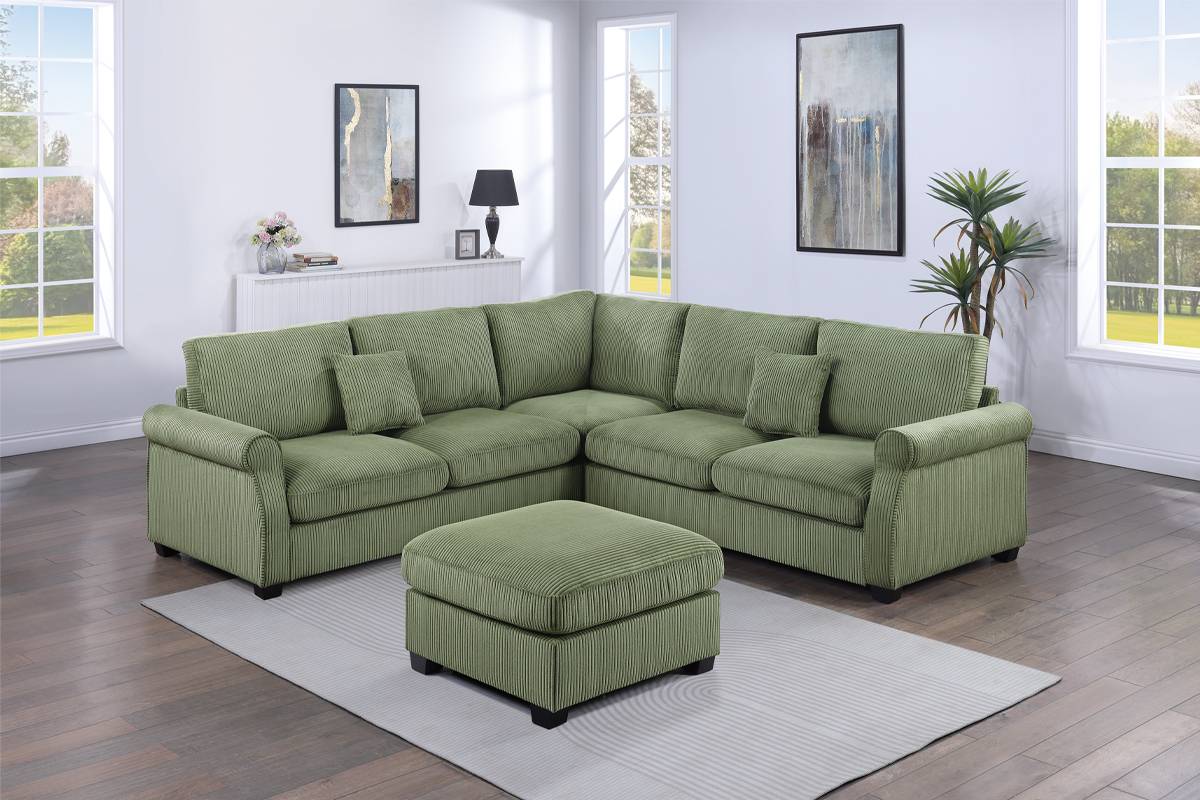 SOFA DARK GRAY CORDUROY WITH OTTOMAN, F8820