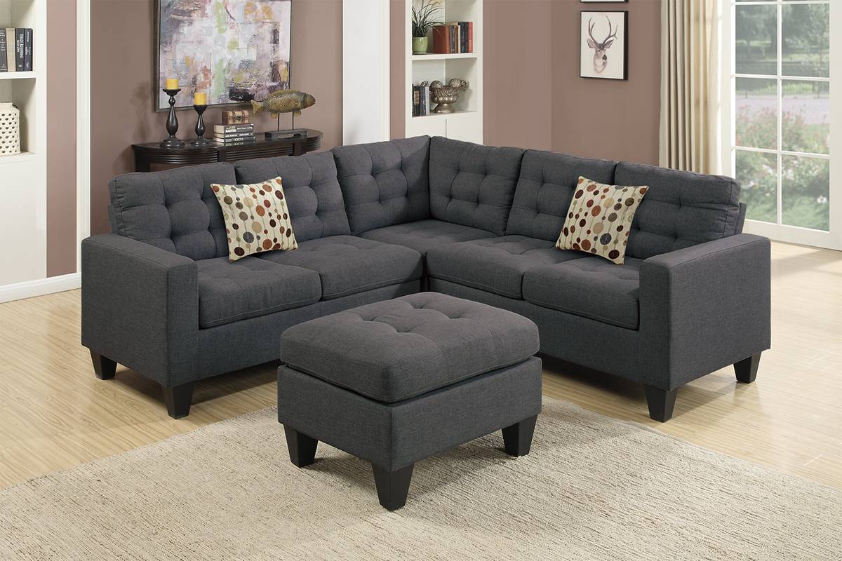 SECTIONAL GRAY LINEN WITH OTTOMAN, F6935