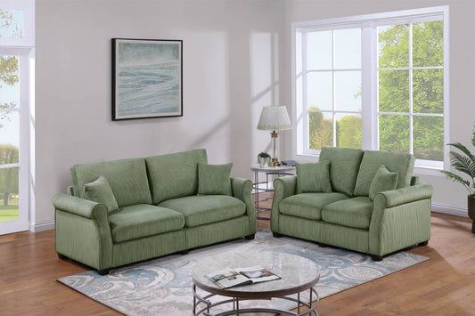 2 Pieces sofa set dark sage corduroy, F8430