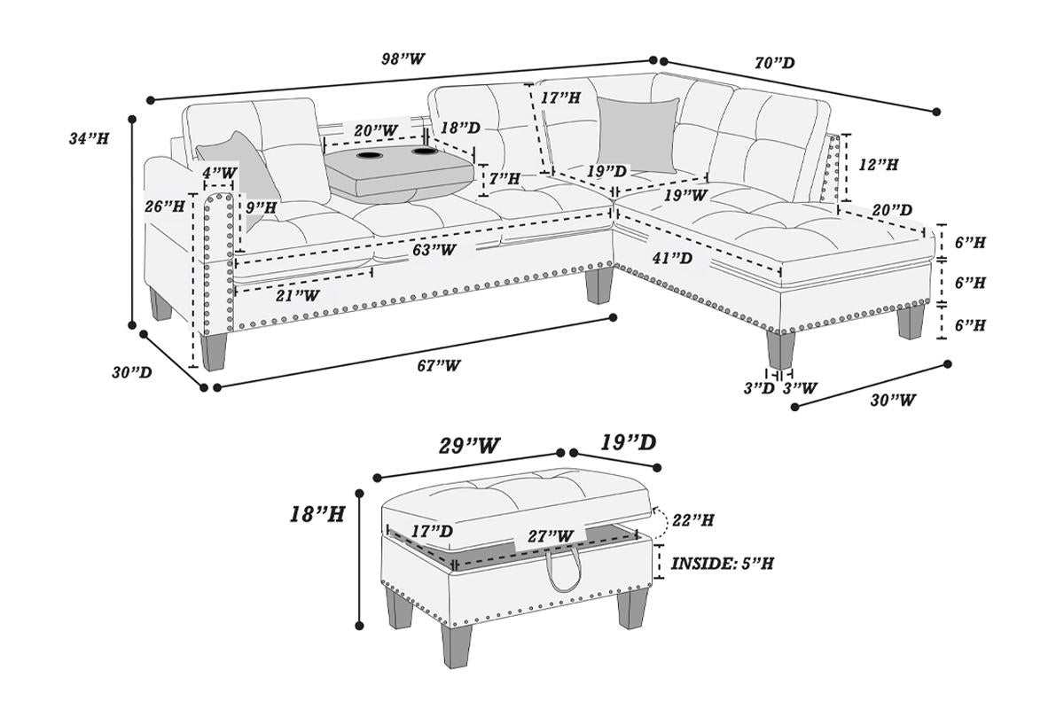 3 PIECES SECTIONAL WITH OTTOMAN, F8886