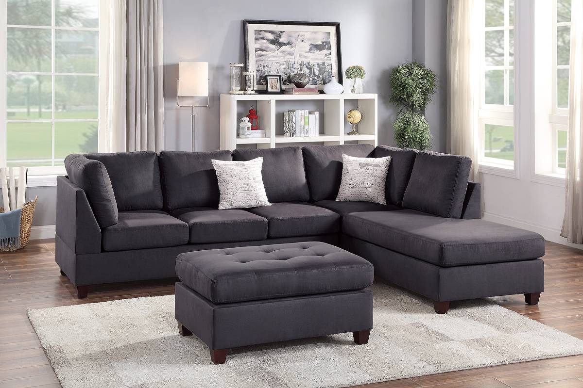 REVERISBLE SECTIONAL EBONY WITH OTTOMAN, F6423