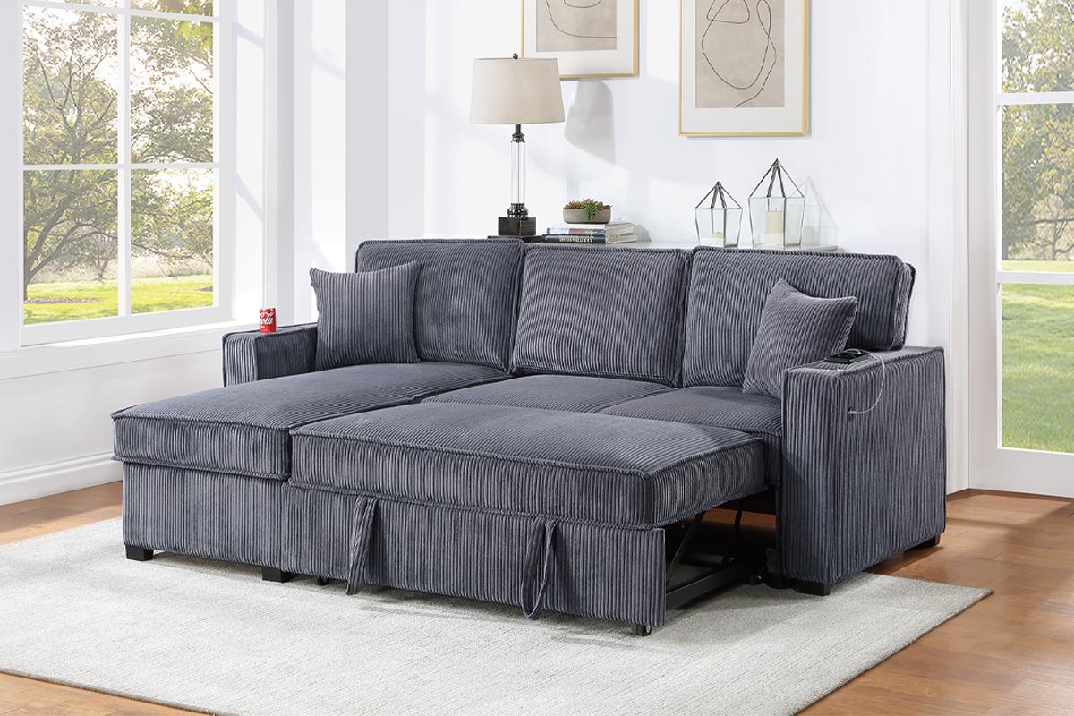 SLEEPER SECTIONAL CORDUROY GRAY, F8543