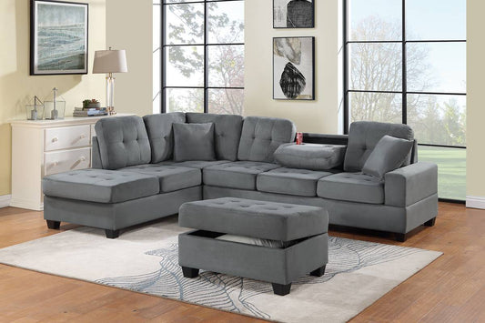 REVERSIBLE SECTIONAL DARK GRAY WITH OTTOMAN, F8435