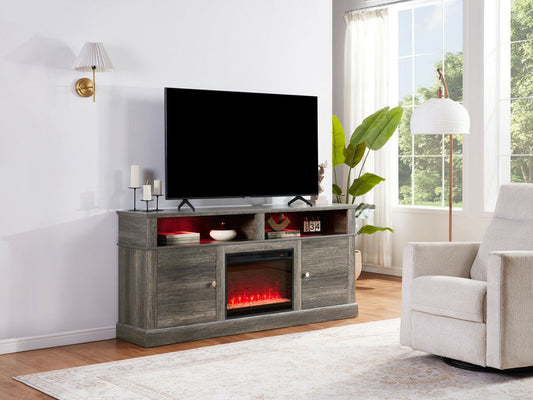 70" GRAY WALNUT TV STAND WITH FIREPLACE, 97038