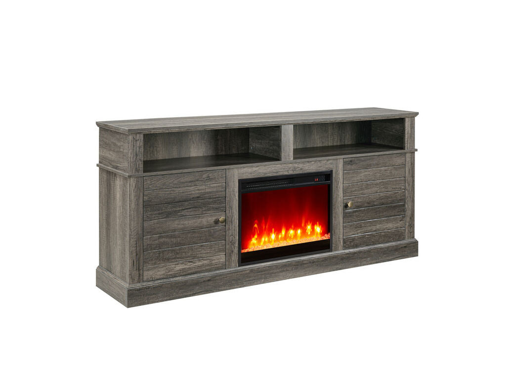 70" GRAY WALNUT TV STAND WITH FIREPLACE, 97038