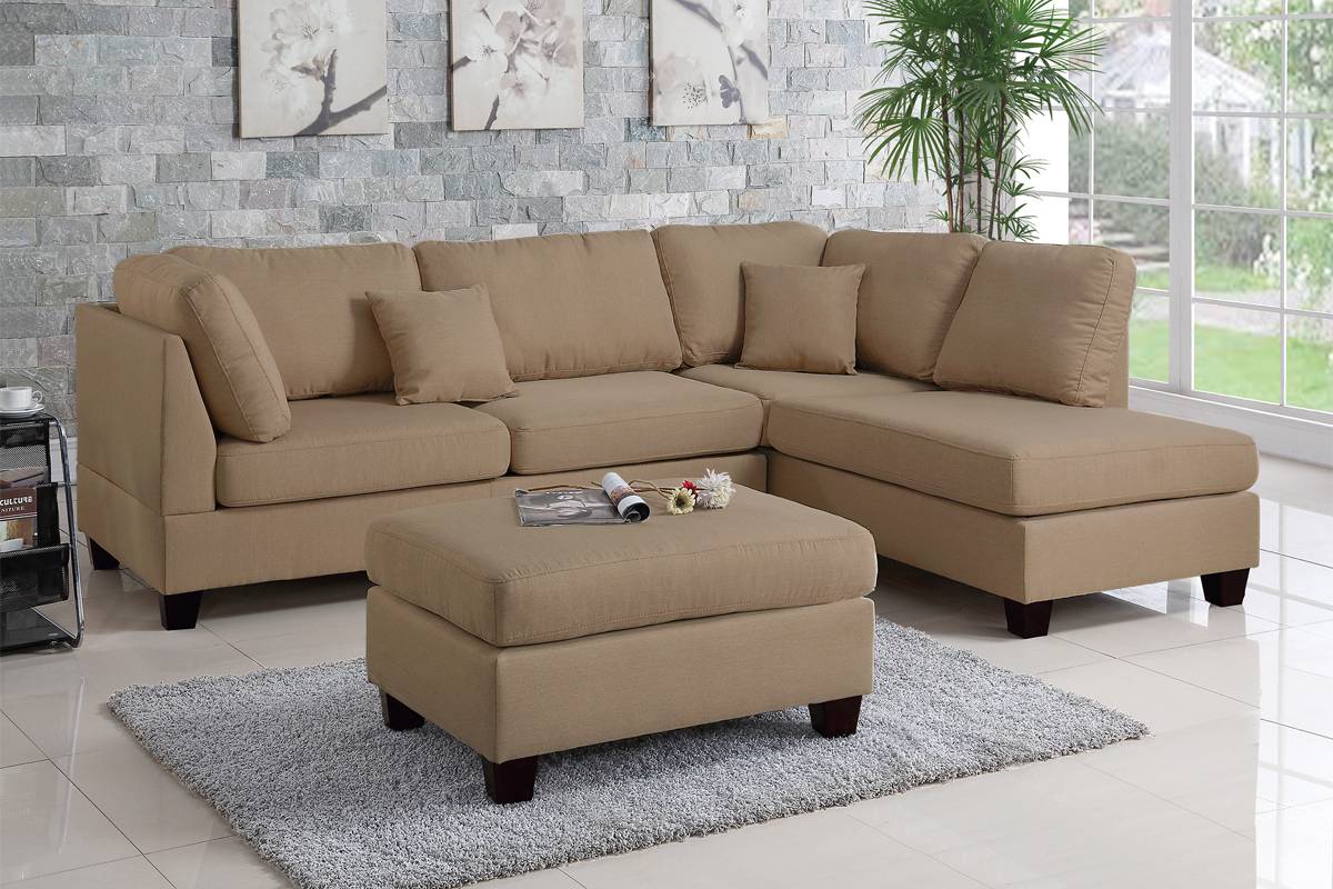 REVERSIBLE SECTIONAL WITH OTTOMAN SAND, F7605