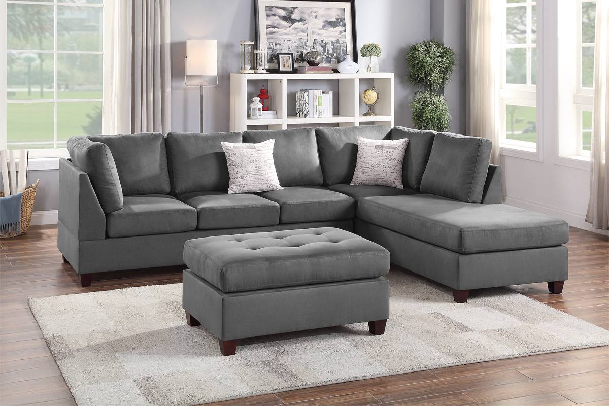 REVERISBLE SECTIONAL EBONY WITH OTTOMAN, F6424