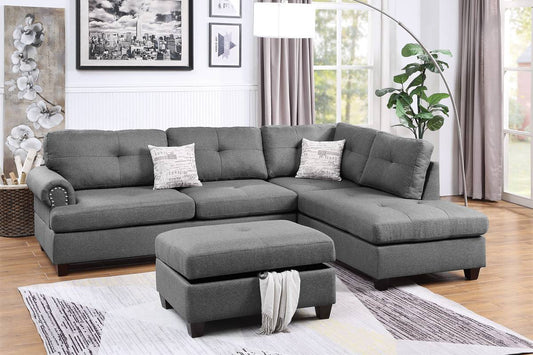 REVERSIBLE SECTIONAL GRAY WITH OTTOMAN, F6414