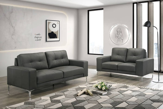 2 Pieces sofa set full leather gray, F8418