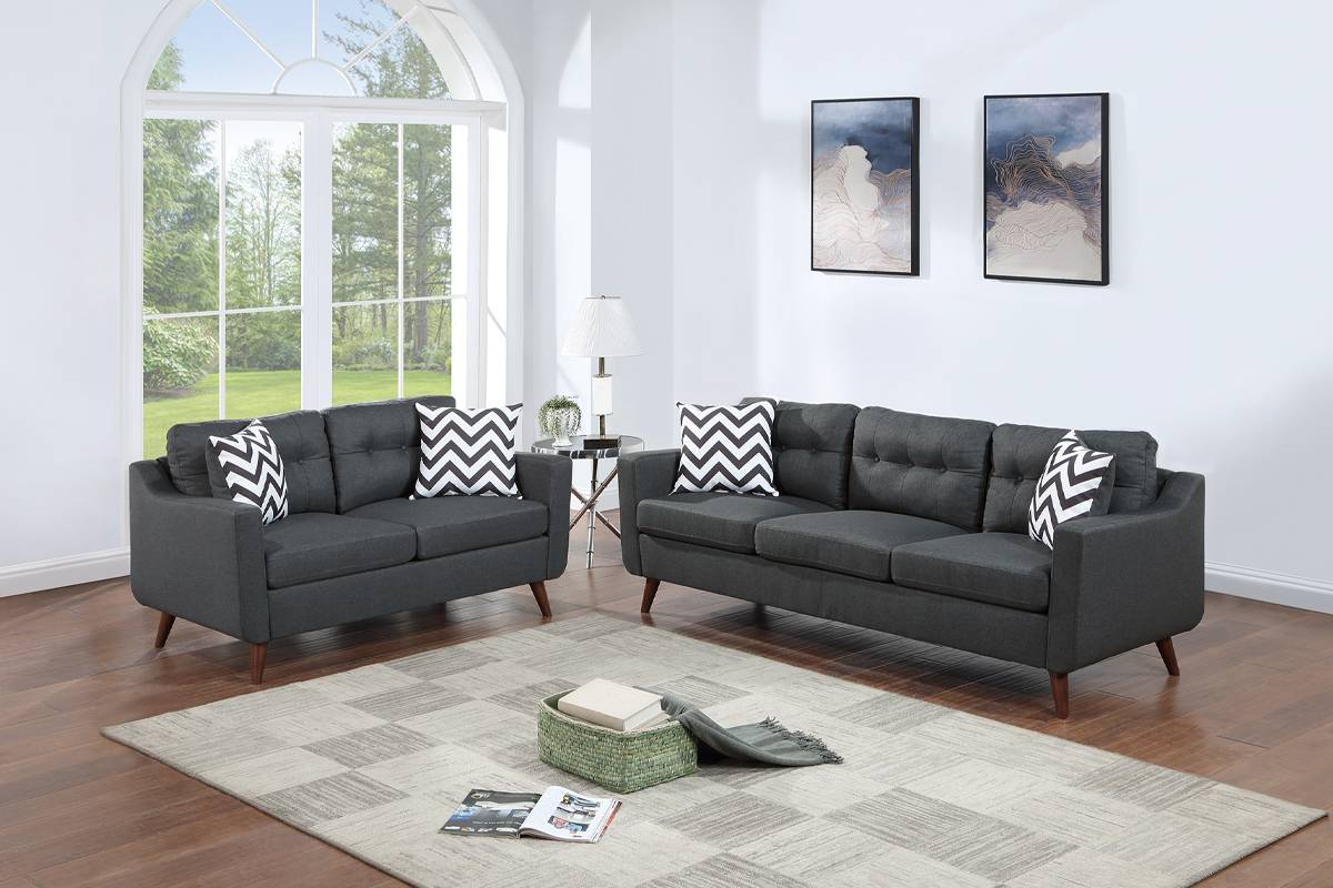 2 Pieces sofa set black linen, F8443