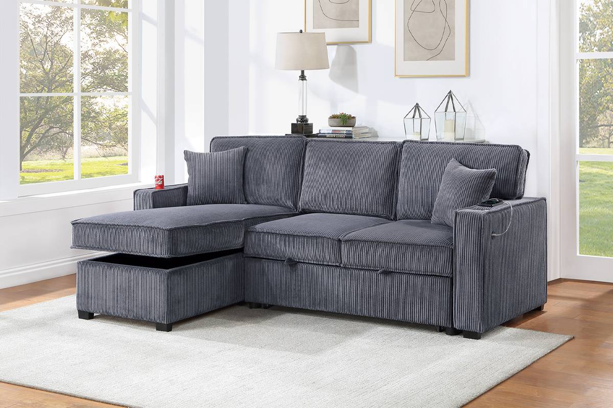 SLEEPER SECTIONAL CORDUROY GRAY, F8543