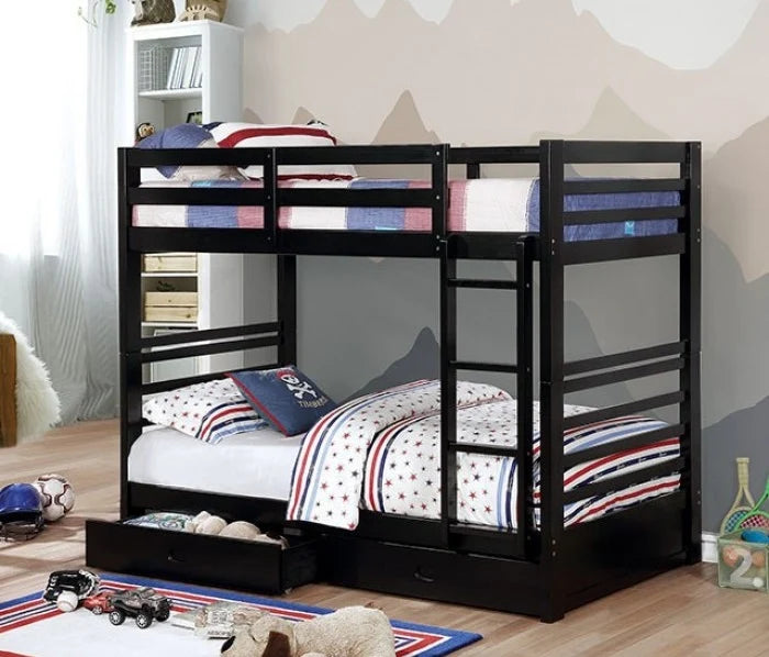 CALIFORNIA, BLACK TWIN/TWIN BUNK BED WITH DRAWERS,  CM-BK588T-BK-BED
