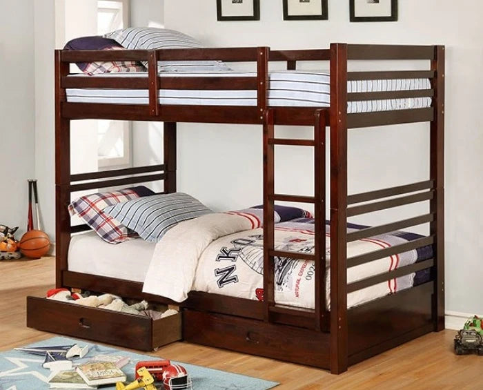 CALIFORNIA, DARK WALNUT TWIN/TWIN BUNK BED WITH DRAWERS,  CM-BK588T-EX-BED