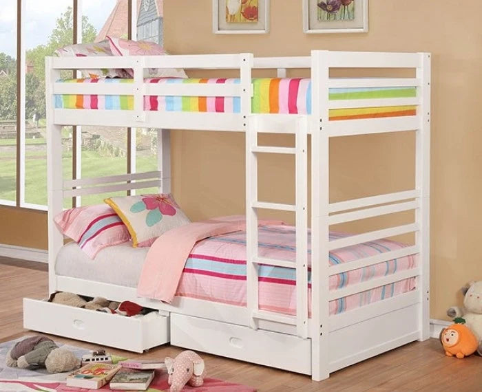 CALIFORNIA, WHITE TWIN/TWIN BUNK BED WITH DRAWERS,  CM-BK588T-WH-BED