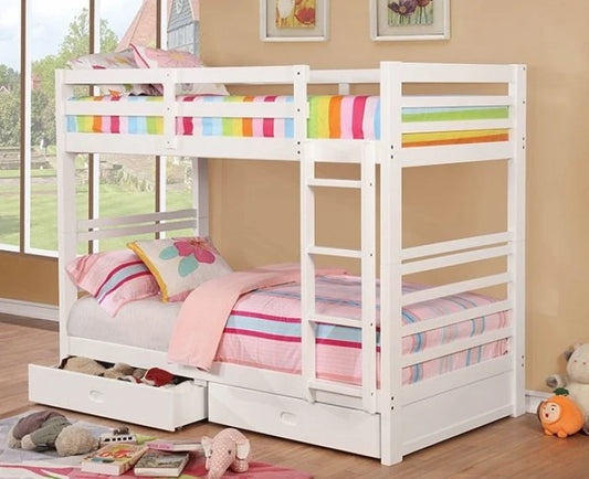 CALIFORNIA, WHITE TWIN/TWIN BUNK BED WITH DRAWERS,  CM-BK588T-WH-BED