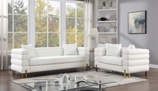 Landovery, 2 pieces sofa set white boucle, CM6454WH