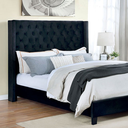 FURNITURE OF AMERICA CM7141BK QUEEN BED FRAME BLACK VELVET