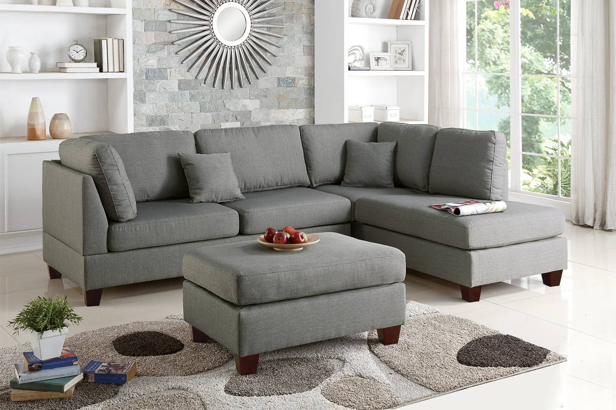 REVERSIBLE SECTIONAL WITH OTTOMAN GRAY, F7606