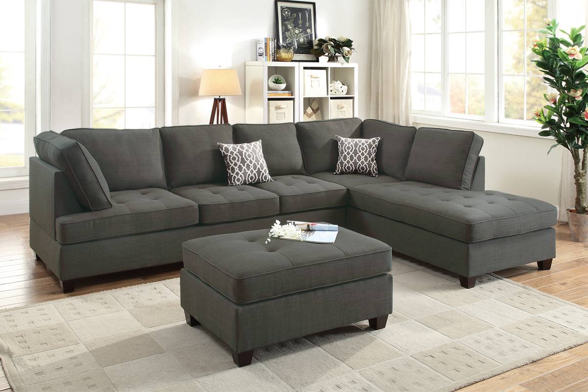 REVERSIBLE SECTIONAL ASH BLACK (OTTOMAN SOLD SEPARATELY), F6988