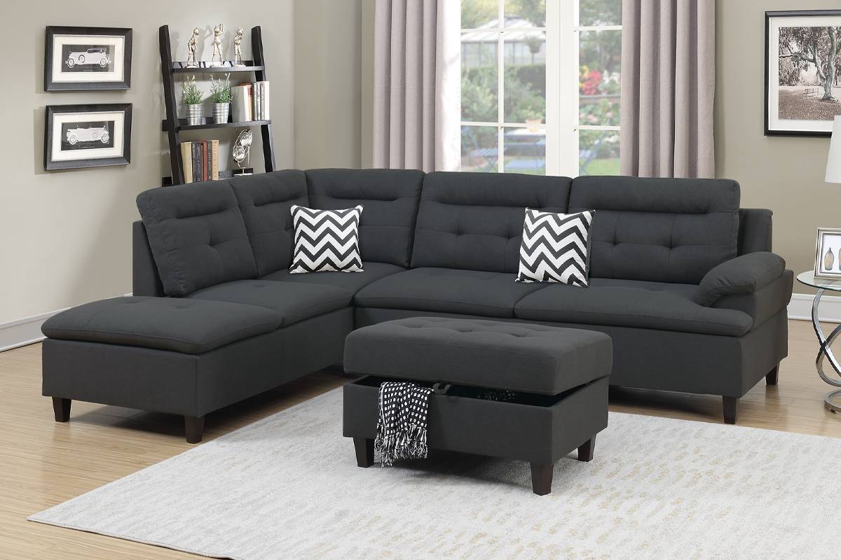 SECTIONAL CHARCOAL WITH STORAGE OTTOMAN, F6590