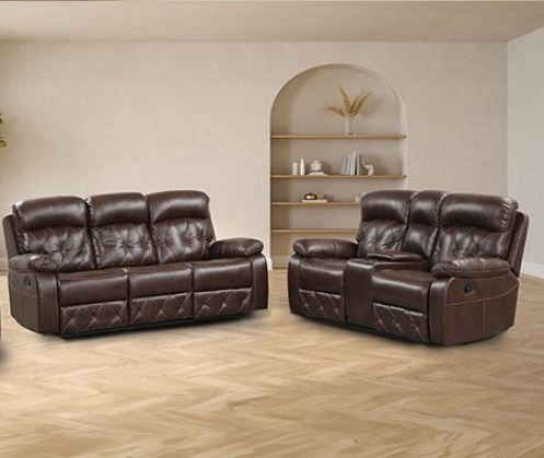 OSIAS, MANUAL MOTION 2 PIECES SOFA SET BROWN, NX6004BR-S-L