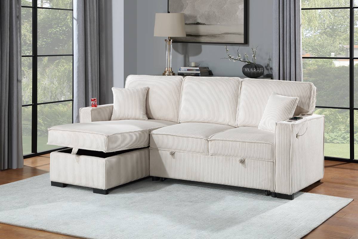 SLEEPER SECTIONAL CORDUROY GRAY, F8544