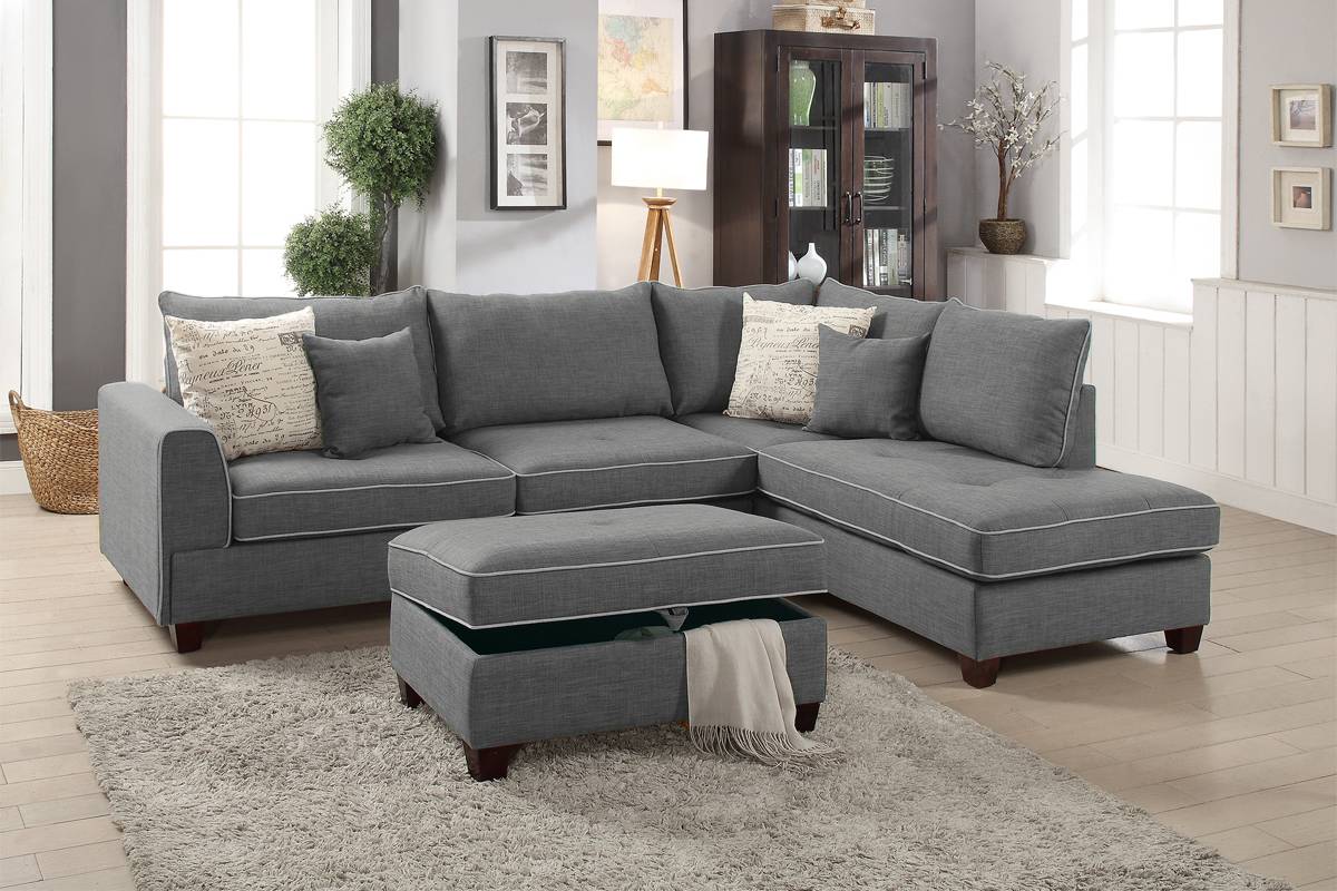 REVERSIBLE SECTIONAL STEEL LINEN, WITH OTOMAN, F6542